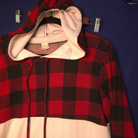 7th Ray Red Plaid Colorblock Hoodie Sweatshirt X-Large - Picture 2 of 7